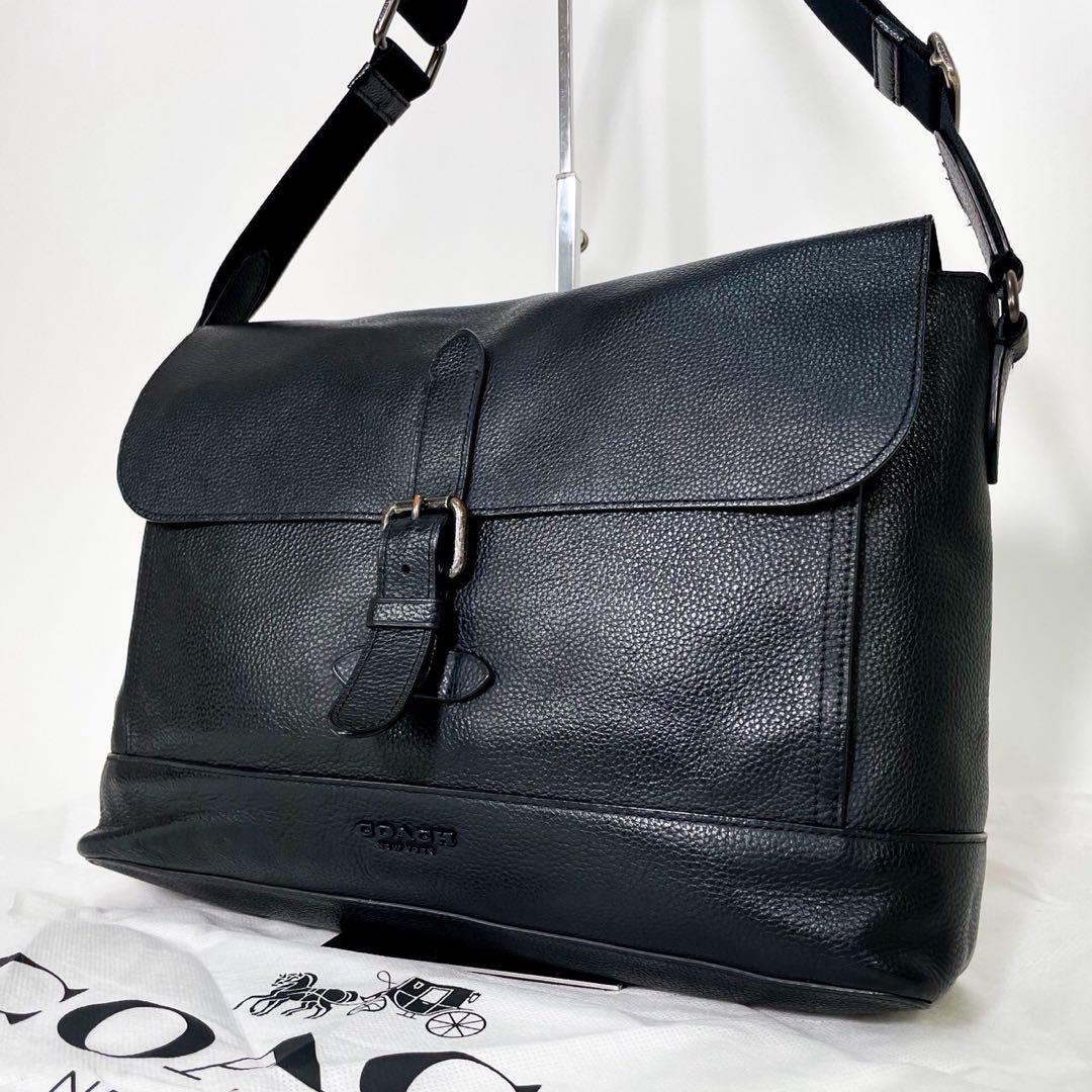 完売品 美品 coach ハドソン メッセンジャーバッグ レザー 黒 ロゴ A4 美品 COACH コーチ ハドソン ショルダーバッグ メッセンジャー
