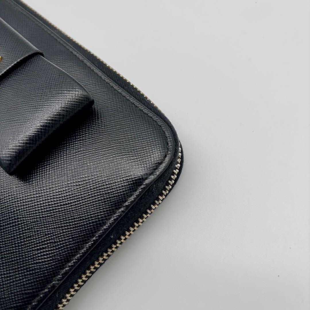 ✨PRADA プラダ 長財布 リボン サフィアーノレザー ラウンドジップ 黒