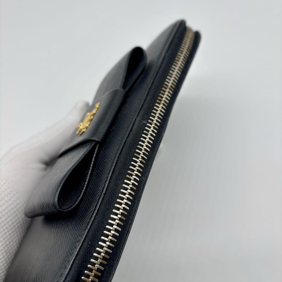 ✨PRADA プラダ 長財布 リボン サフィアーノレザー ラウンドジップ 黒
