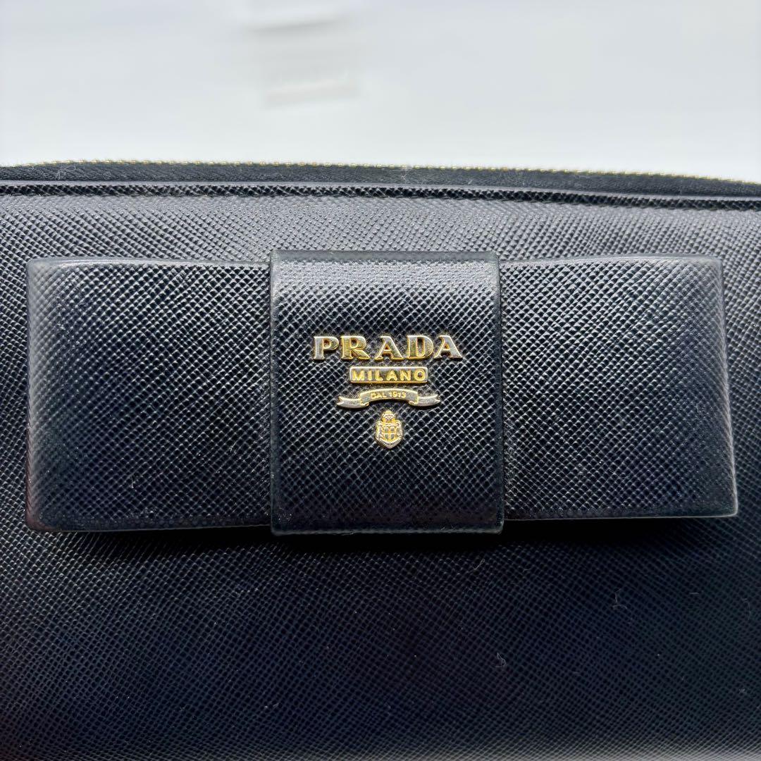 ✨PRADA プラダ 長財布 リボン サフィアーノレザー ラウンドジップ 黒
