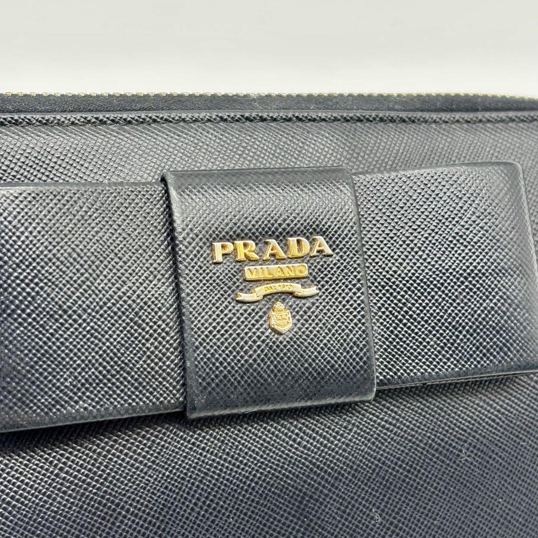 ✨PRADA プラダ 長財布 リボン サフィアーノレザー ラウンドジップ 黒