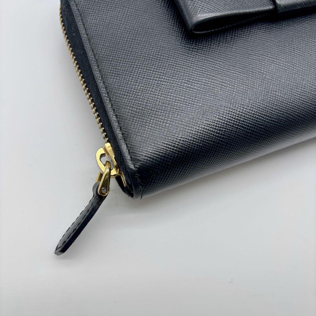 ✨PRADA プラダ 長財布 リボン サフィアーノレザー ラウンドジップ 黒
