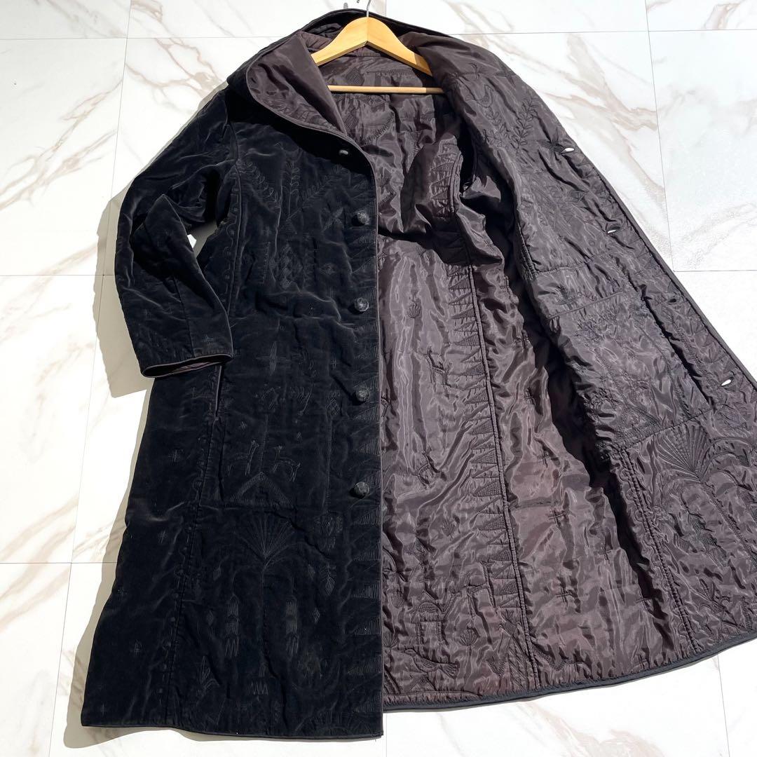 ハートイッセイミヤケ ロングコート リバーシブル ベロア 刺繍 黒 MM・HaaT ISSEY MIYAKE