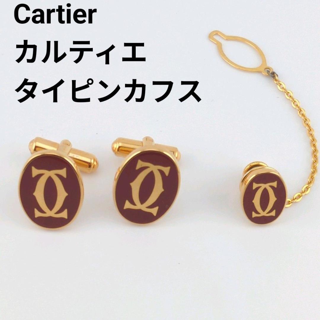 Cartier カルティエ カフス タイピン セット ゴールド×レッド高級