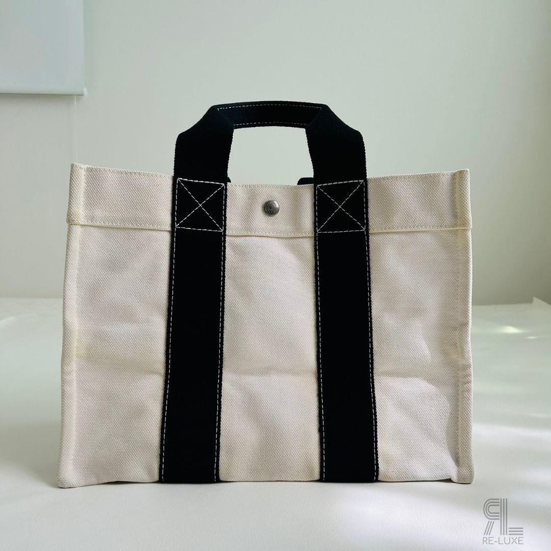 ランキング2025 美品✦HERMES ボラボラ PM オフホワイト× BLACK キャンバストート バッグ