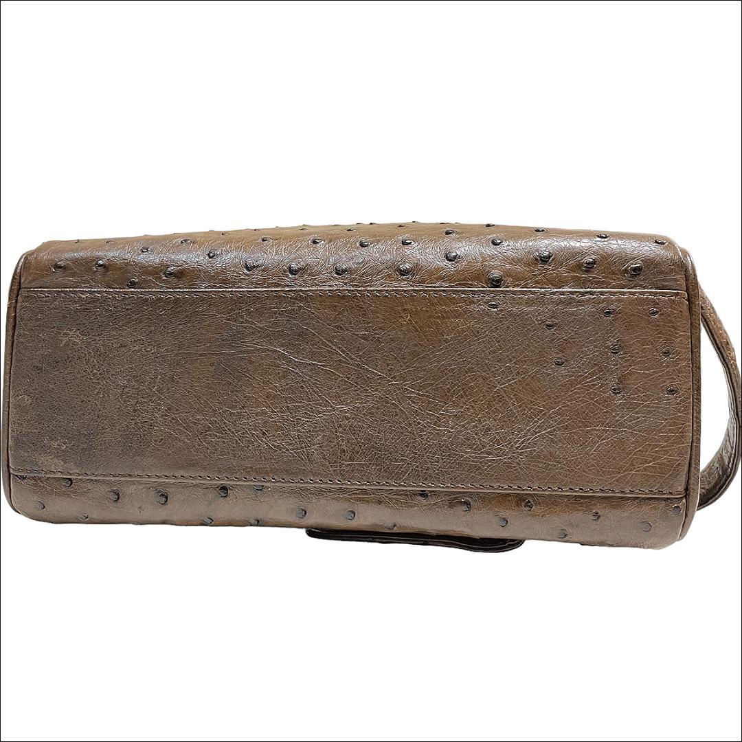 J6143 美品 オーストリッチ セカンドバッグ ブラウン ダチョウ 駝鳥