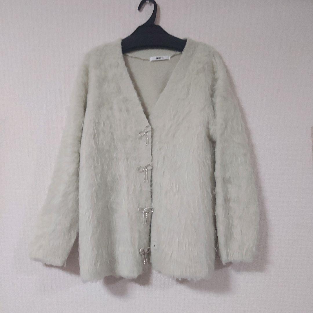 美品 SNIDEL (スナイデル)ビジューリボンミドルカーディガン