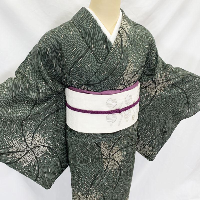 人気の 505mk4☆小紋 単衣 正絹 ややふくよか 変わり立涌 花火 くすみ緑 着物・浴衣