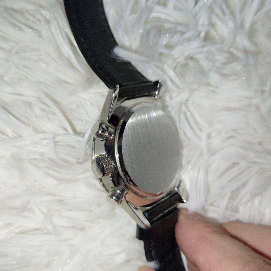 SEIKOセイコー　ソーラー　クロノグラフ　クロノ　SEIKO純正革ベルト　黒