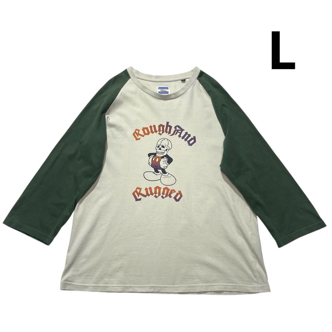 Rough and rugged ラグランスリーブ Tシャツ ライトグレー 深緑