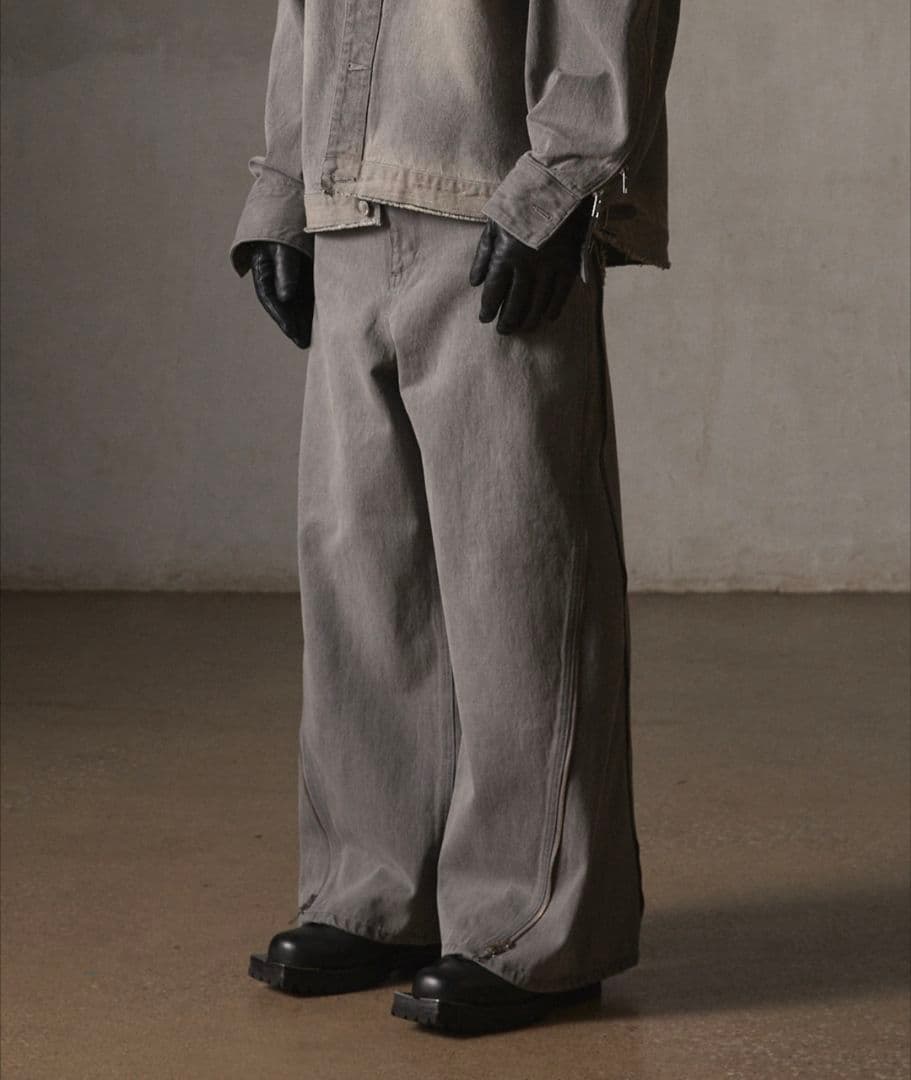 【GRANCY】ジップデザイン バギーデニム パンツ