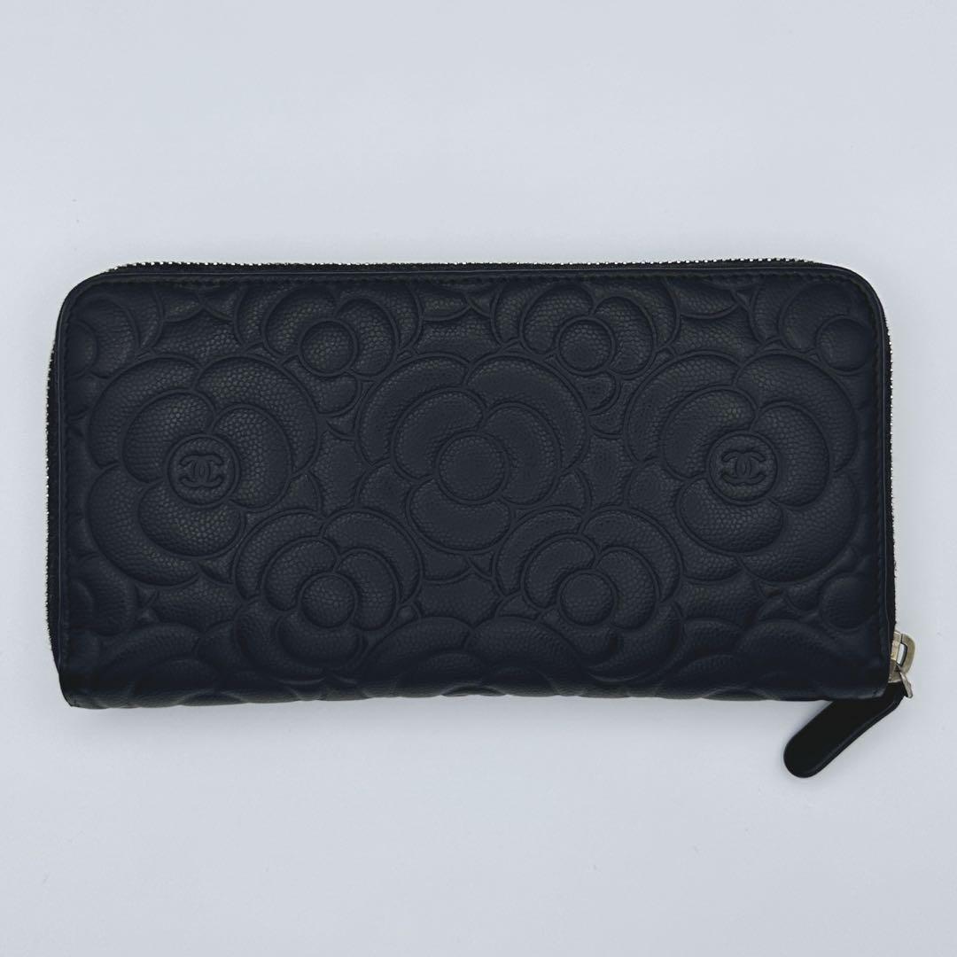 CHANEL シャネル財布 カメリア キャビアスキン ファスナー ゴールド金具 CHANEL シャネル財布 カメリア キャビアスキン ファスナー