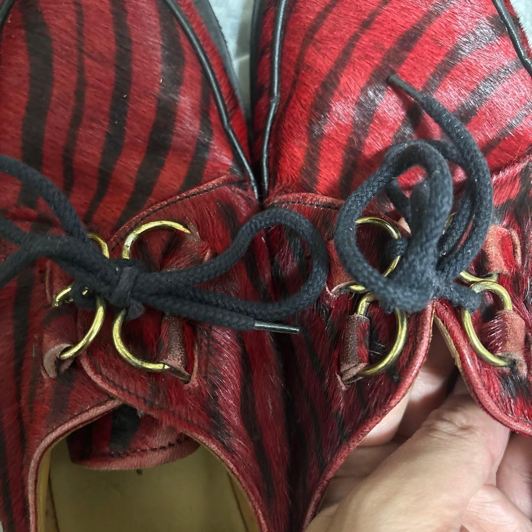 ジョージ、コックスGEORGE COX 赤×黒のゼブラ柄ハラコ素材 ジョージ、コックスGEORGE COX 赤×黒のゼブラ柄ハラコ素材