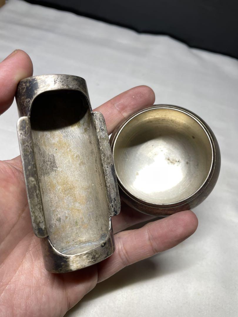 銀製小物2点。昭和時代。舊家蔵出し。希少品。重量約163g。