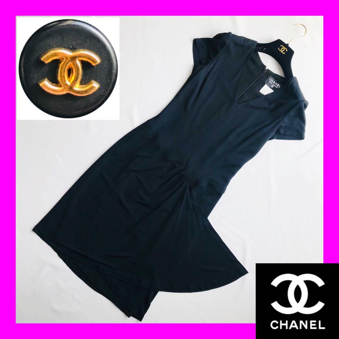 大定番✨CHANEL✨ヴィンテージ ココボタン 黒ワンピース✨38