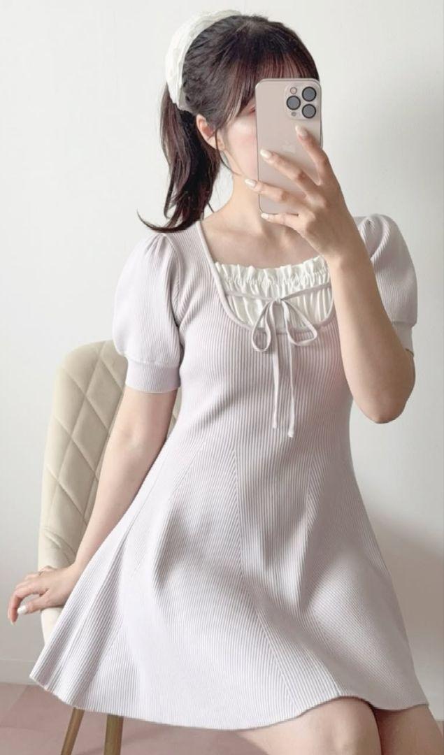 アンミール☆今期新作フロントギャザーリボンニットOP☆ピンク 大人気即完売】アンミール☆今期新作フロントギャザーリボン