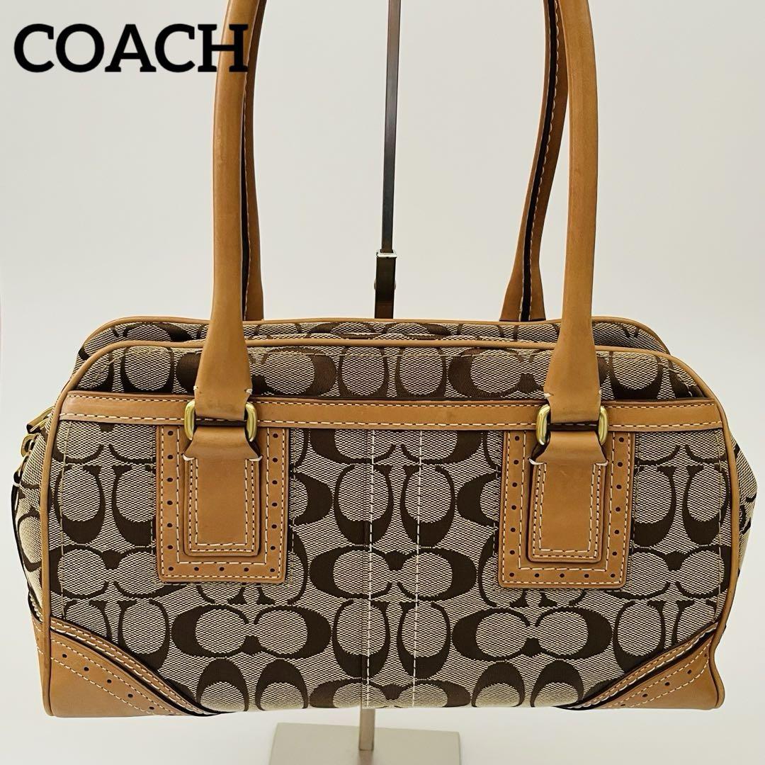 COACHコーチ ハンプトンズ サッチェルハンドバッグ シグネチャー ブラウン