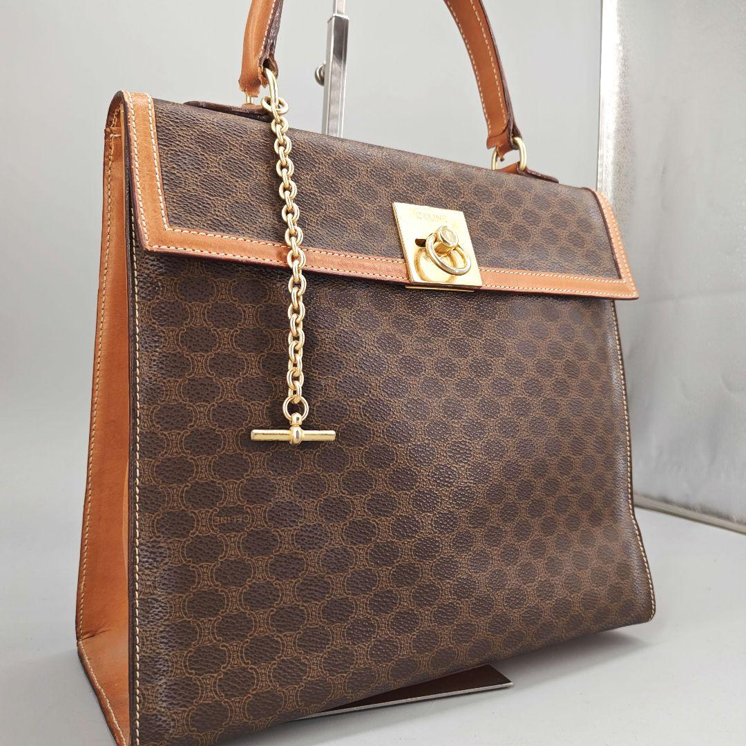 CELINE マカダム柄ガンチーニ金具ハンドバッグ CELINE セリーヌ ハンドバッグ マカダム柄 ガンチーニ ゴールド