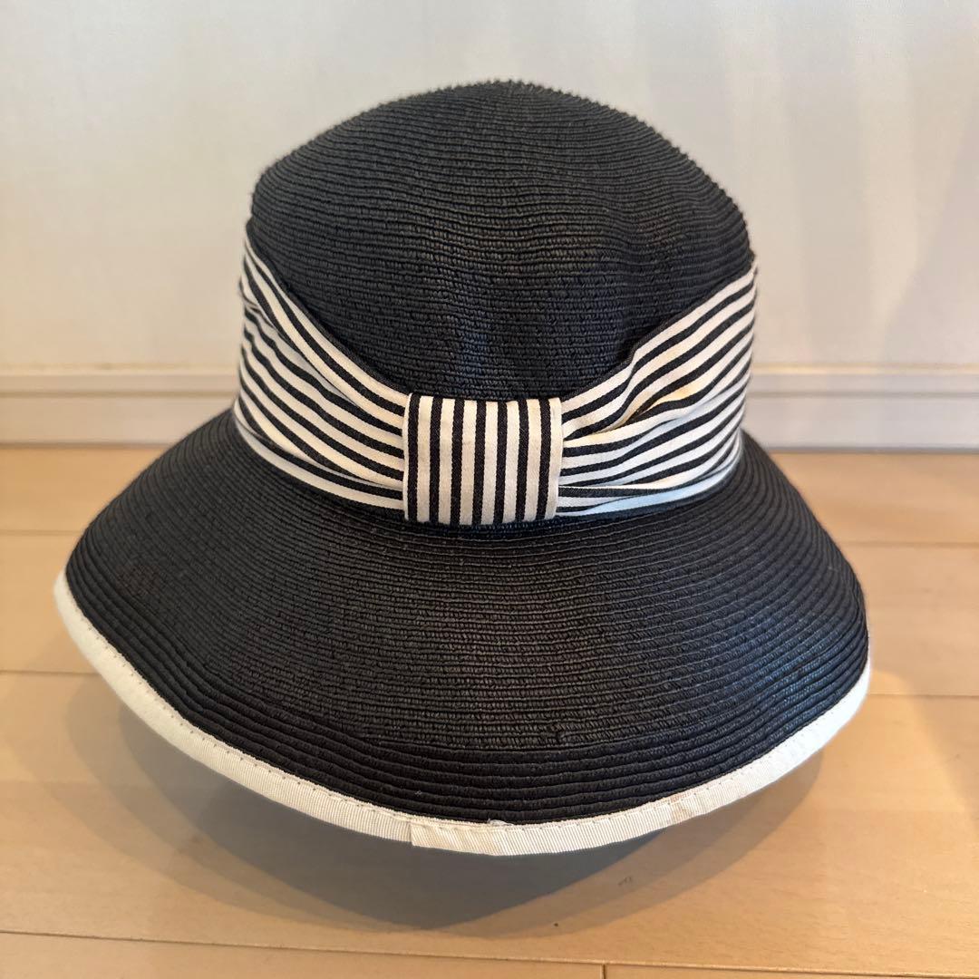 黒と白のストライプ 麦わら帽子