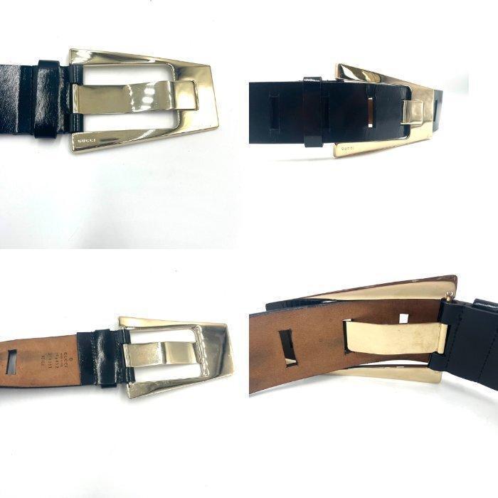 グッチ GUCCI ビッグバックルベルト エナメル ゴールド ブラック 黒