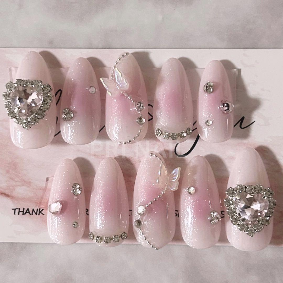 冬物セール❤️あめとSHOP❤️　ネイルチップ　チークネイル　ワンホン No.34】ちゅるん ♡ ピンク チーク ネイルチップ ぷっくりハート