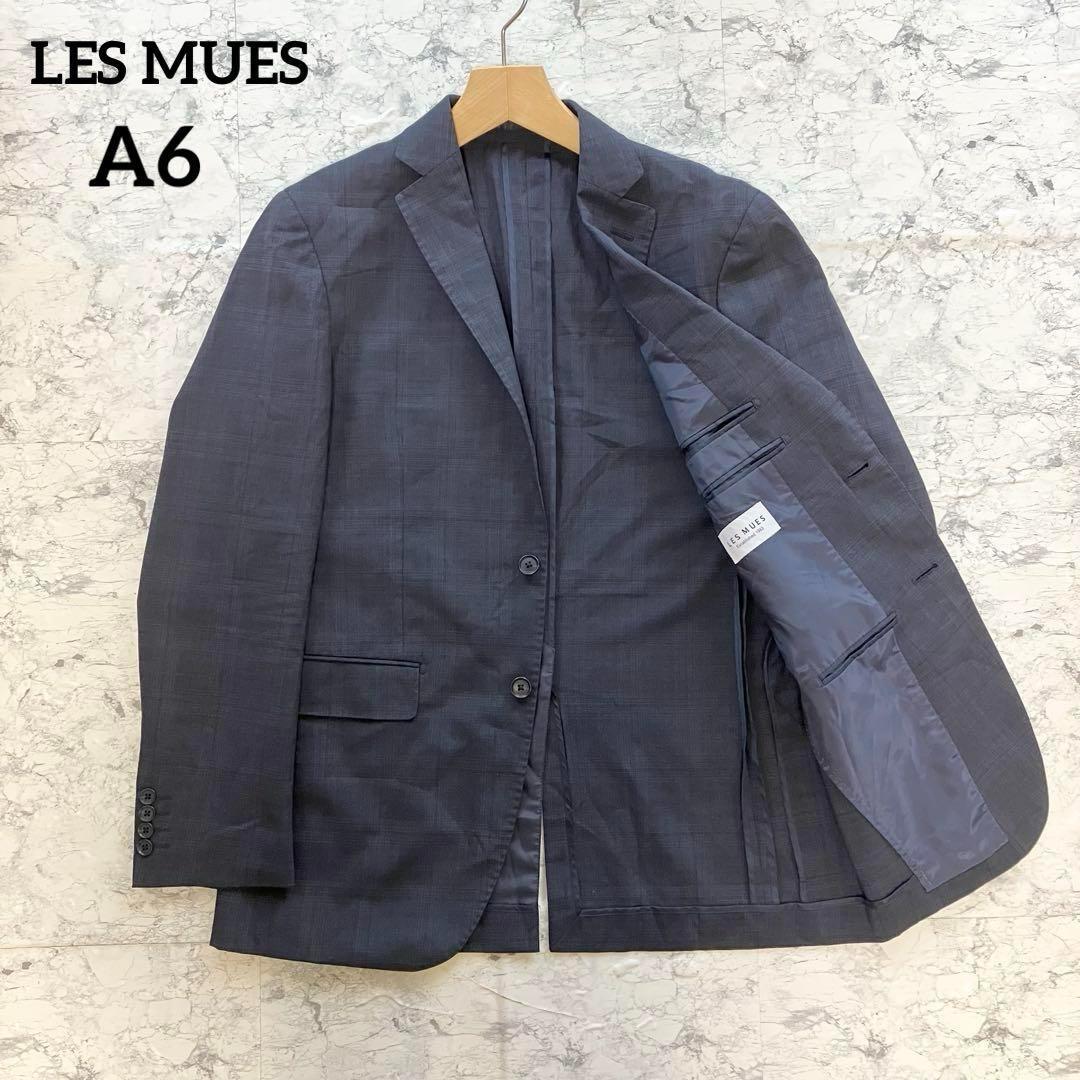 【洗える】LES MUES メンズサマーテーラードジャケット チェック ネイビー