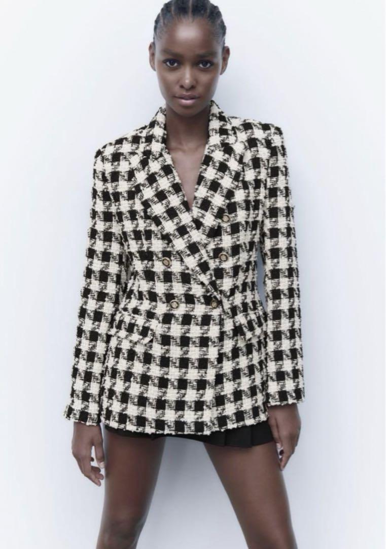 【ZARA】ハウンドトゥース ジャケット 1131/151/084 ZARA ハウンドトゥース チェックブレザー ツイードジャケット