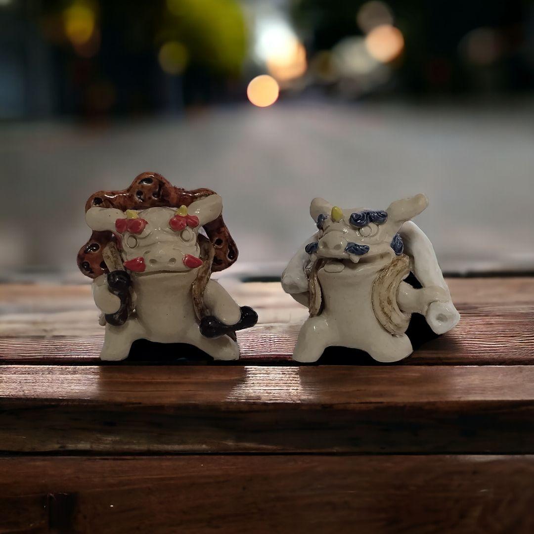 シーサー　雷神風神　陶器　沖縄　置物