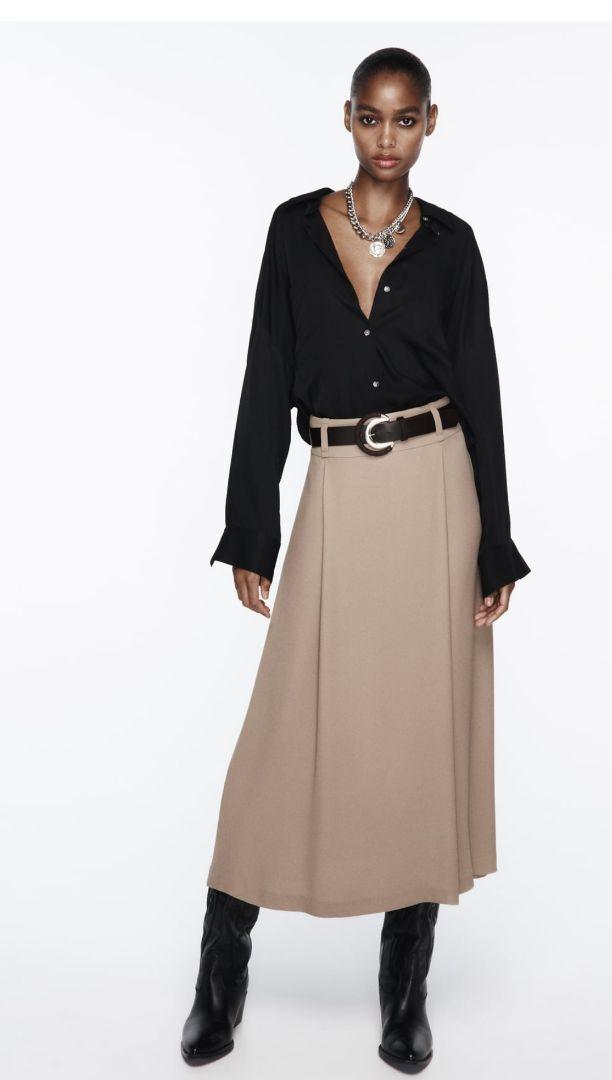 スペイン発送 ZARA 細ベルト付きロングスカート 上品カジュアル ZARAベルト付きスカート 新品未使用タグ付き - メルカリ