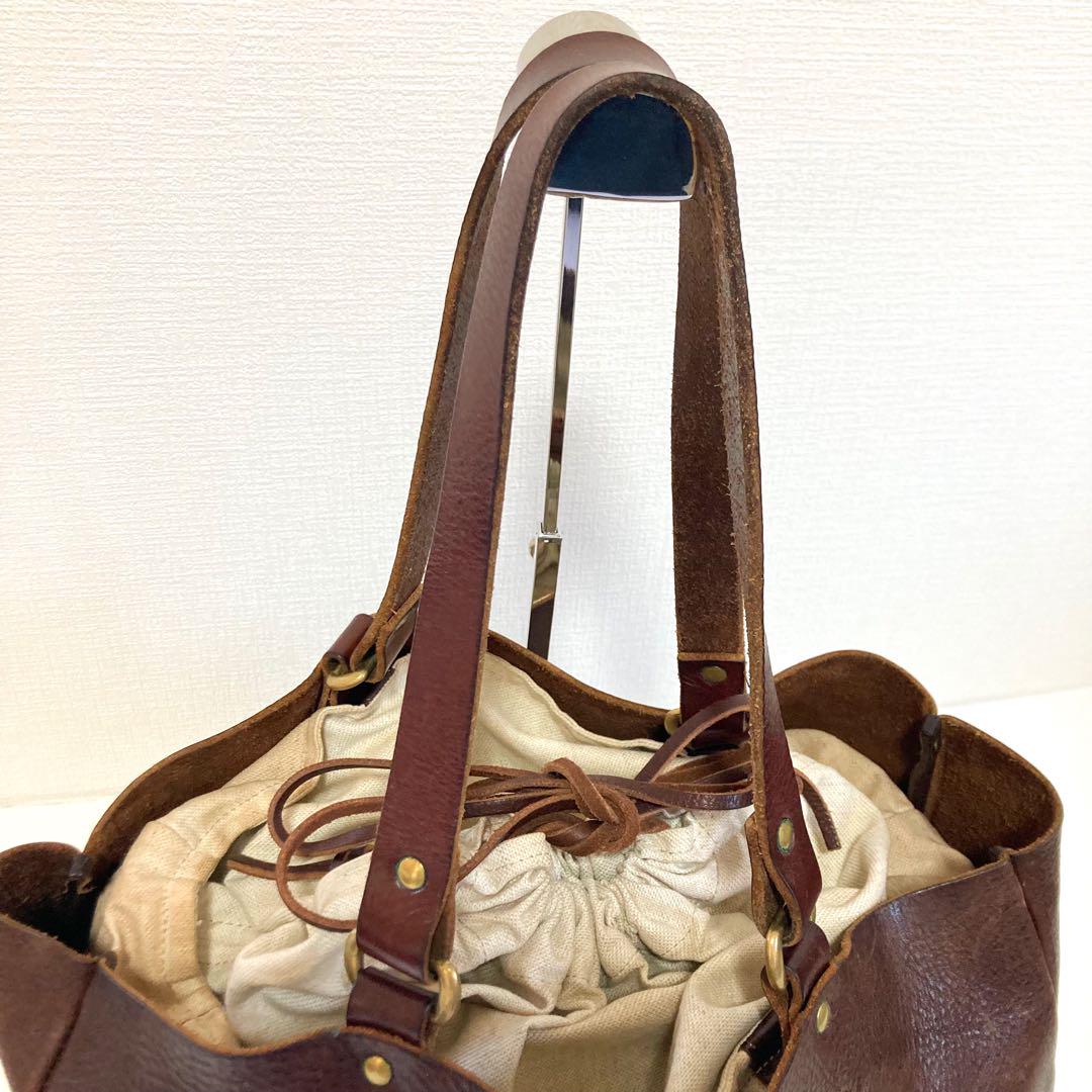 良品◎SLOWスロウBONOボーノ トートバッグ 本革 大容量 栃木レザー 茶