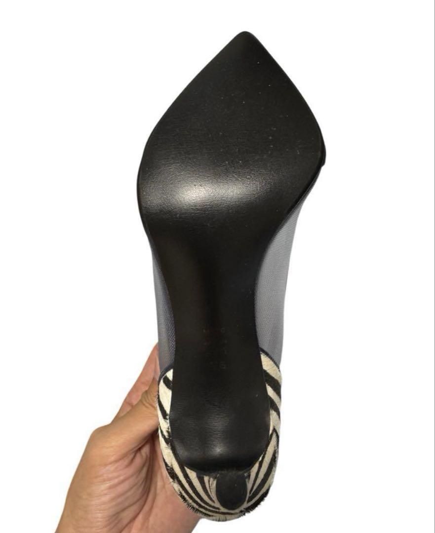 新品 ダイアナ DIANA ゼブラ柄 メッシュ ハラコ パンプス 24.5 新品 DIANA ダイアナ ゼブラ柄 メッシュ ハラコ パンプス 24.5