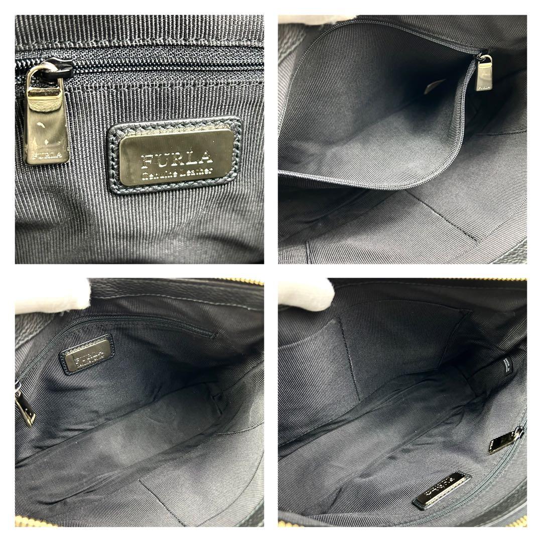 フルラ　FURLA ショルダーバッグ　レザー　しぼ革　ブラック　黒　斜め掛け