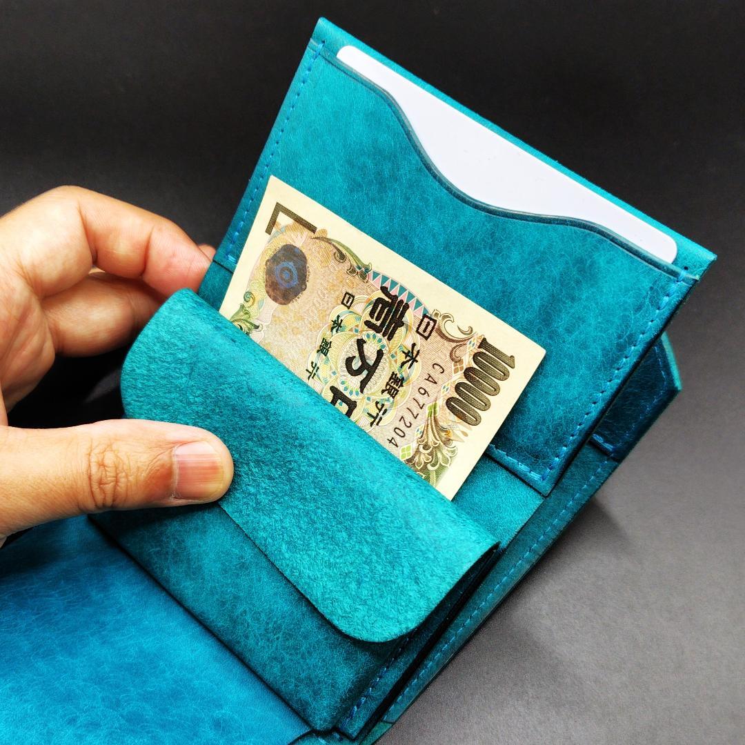 イタリアンレザー 】 ミニ財布 （ ターコイズ ）【ハンドメイド