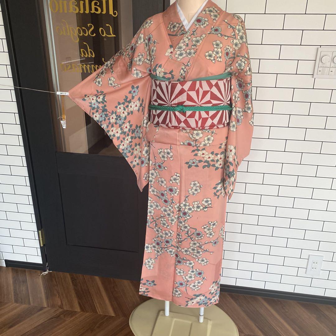 大学生協のスーツ提携店割引 極上アンティーク小紋美品✨梅などの花柄 身丈肩157 バチ襟 着物・浴衣