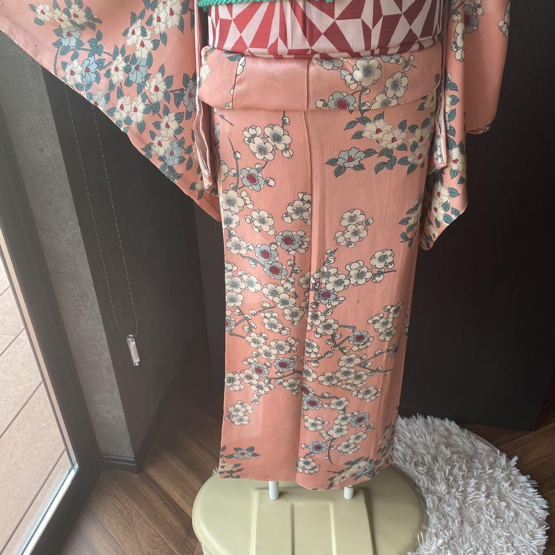 極上アンティーク小紋美品✨梅などの花柄 身丈肩157 バチ襟