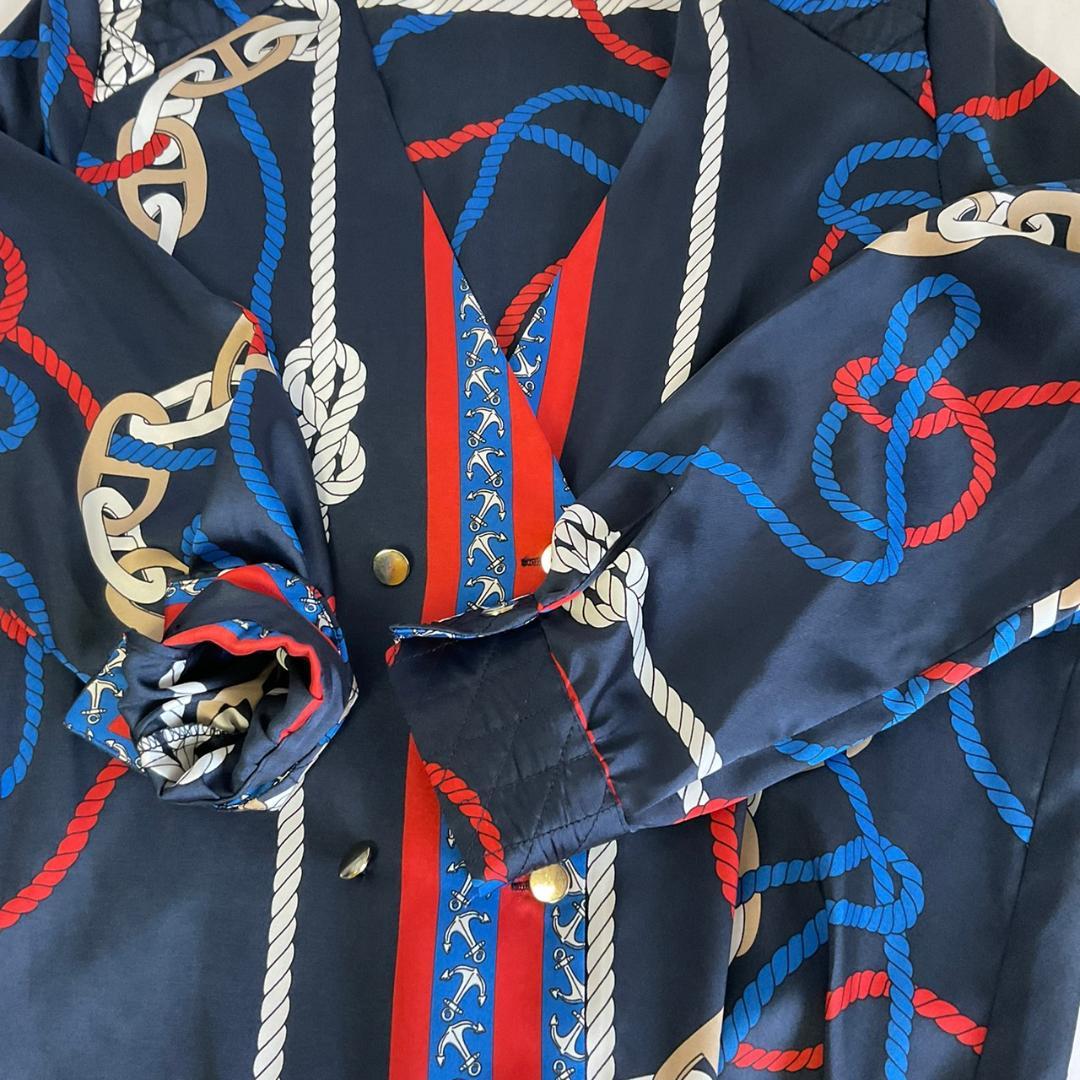 ZARA ワンピース スカーフ柄 ロープ チェーン ノーカラー ダブル