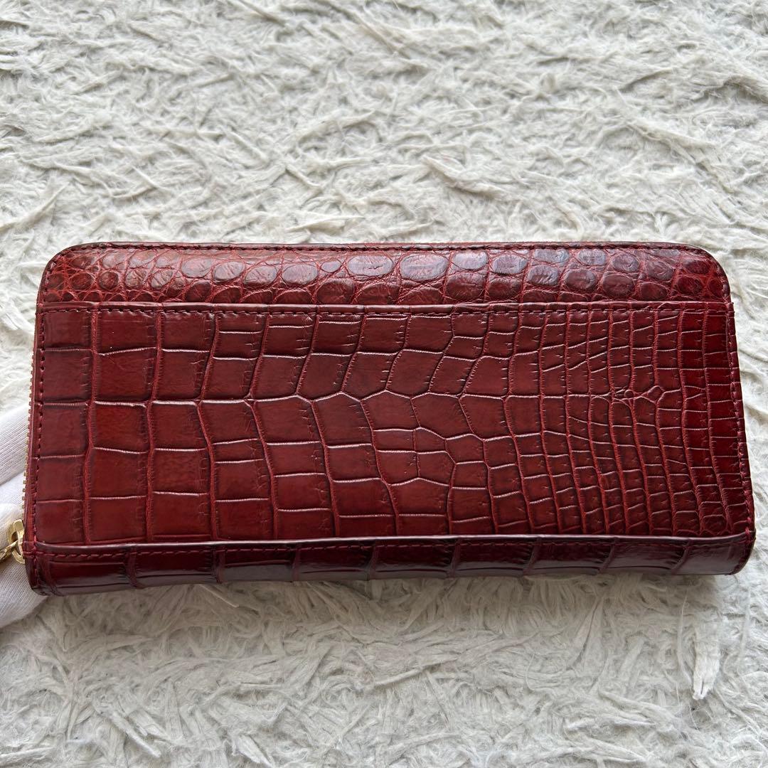 未使用級 三京商会 シャイニングクロコダイル 本革　ラウンドファスナー 長財布