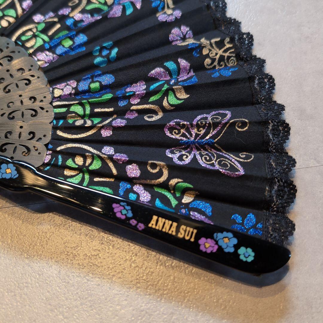 ANNA SUI アナスイ 扇子 花柄 蝶 刺繍 黒 ケース付き - メルカリ