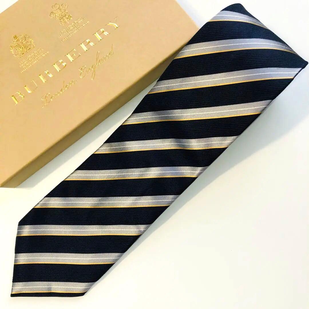 バーバリーロンドン ネクタイ ストライプ柄 ブラック