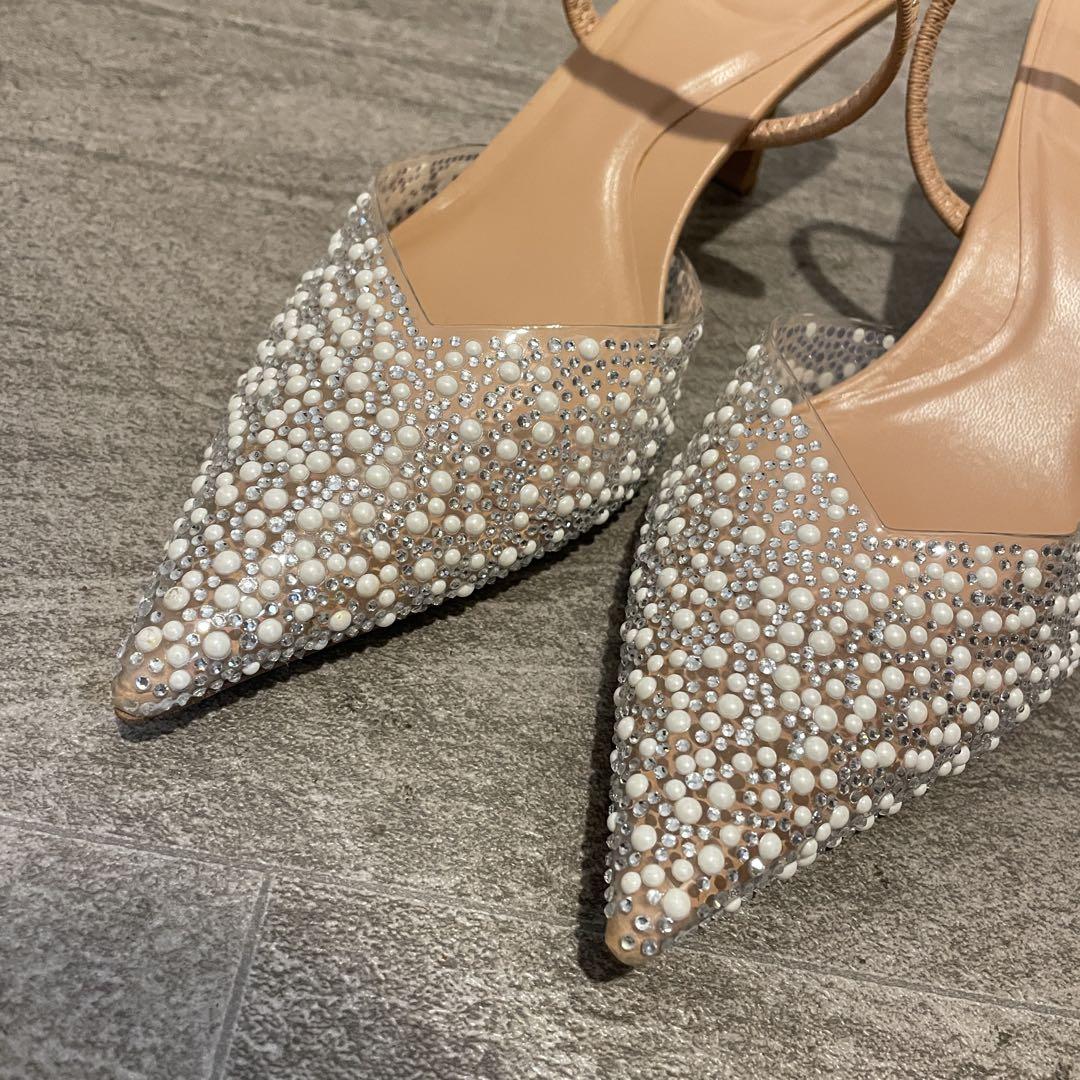 ZARA ビジュー ヒール パンプス キラキラ 新品】ZARA ビジュークリアハイヒールシューズ 39 ライン