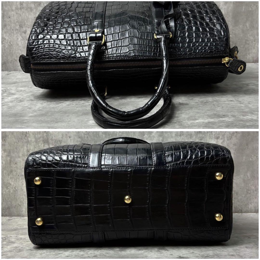 定価80万✨Hamano クロコダイル ボストンバッグ センター取り ブラック 定価80万✨Hamano クロコダイル ボストンバッグ センター取り