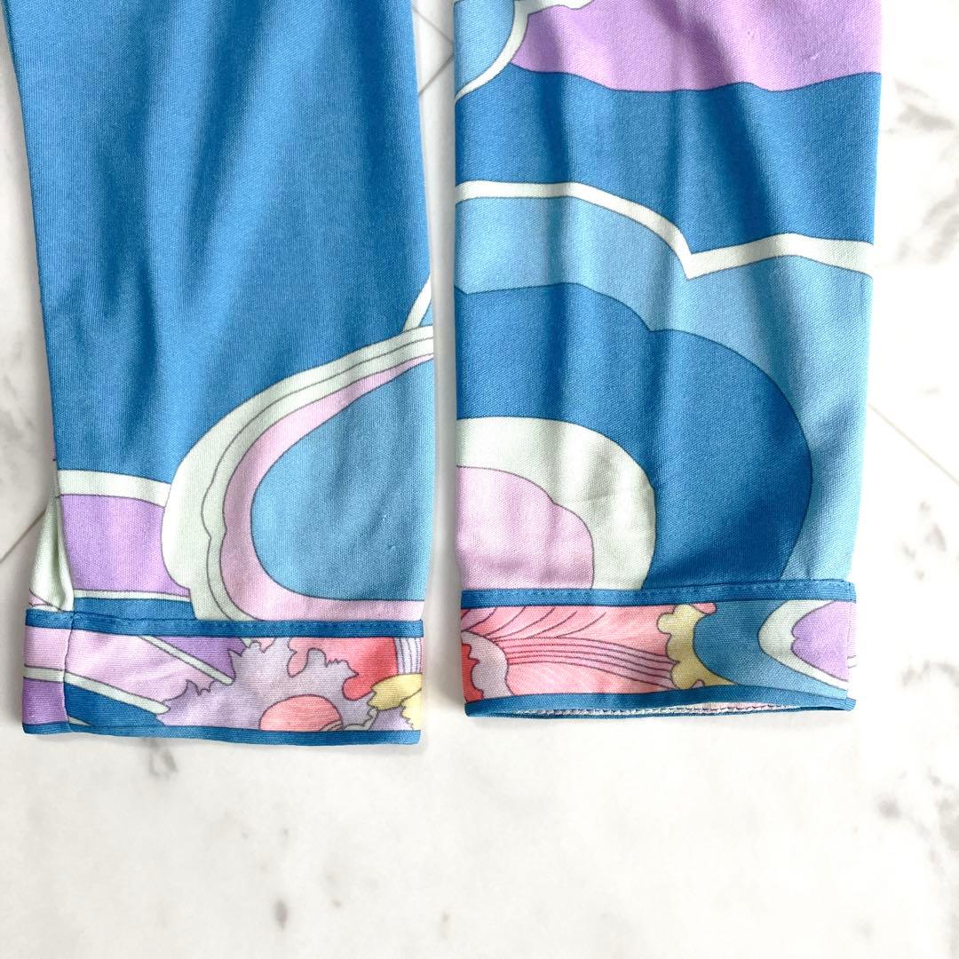 シルク100% レオナール ジャージーワンピース ベルト トリム 花 水色 M