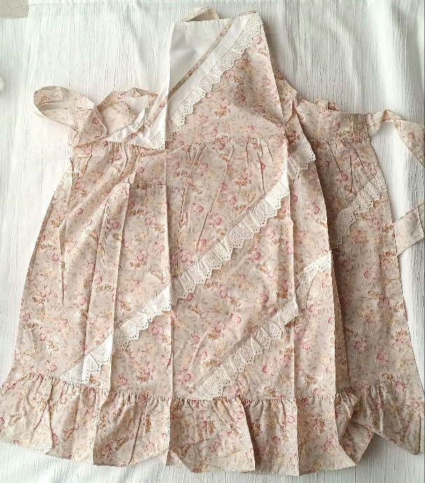 昭和レトロフリル付き (花柄、お城)エプロン