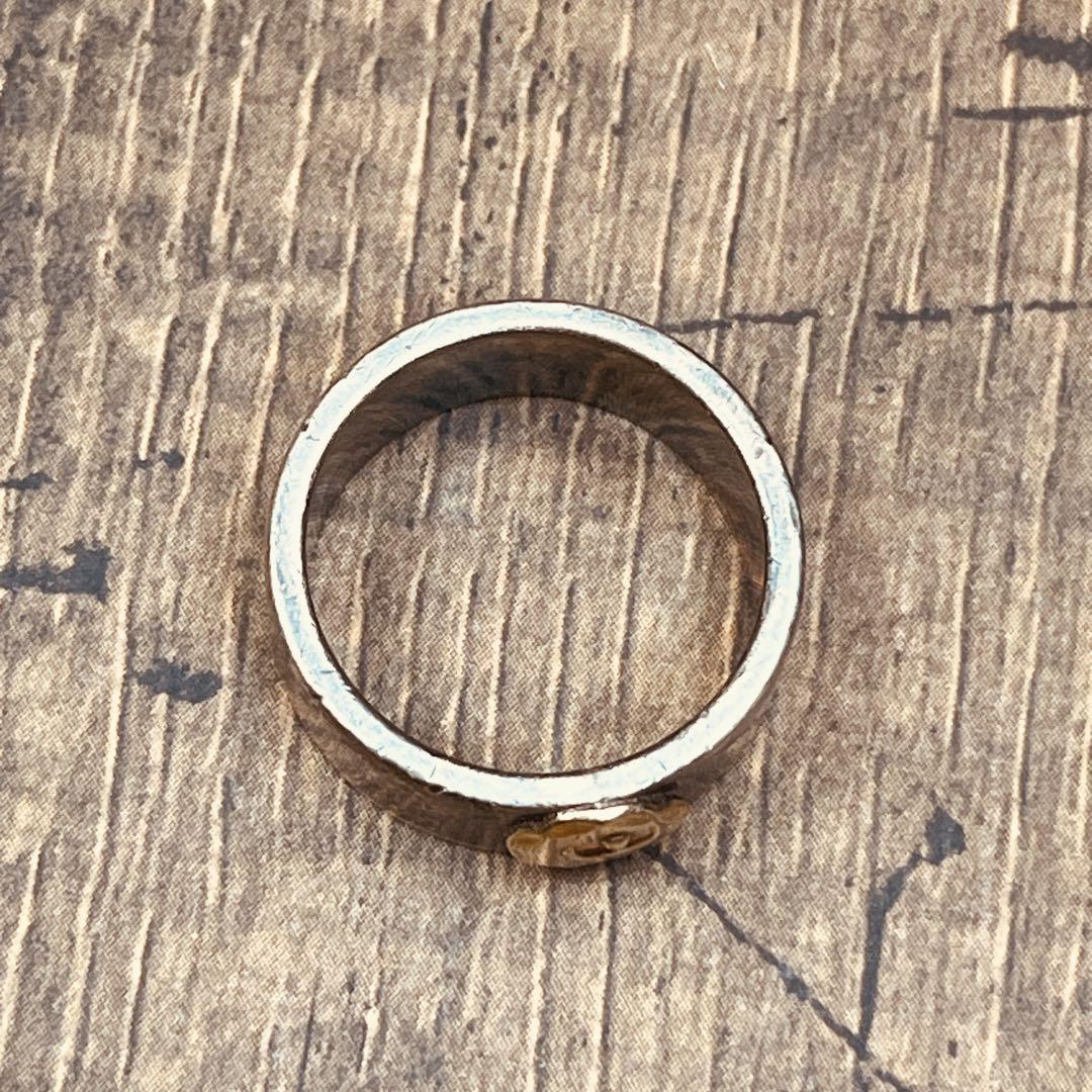 goros ゴローズ サイズ:19号 金メタル付き 平打ちリング シルバー