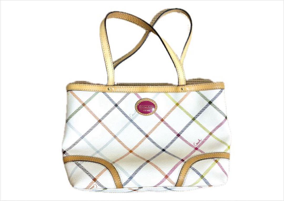 COACH チェック柄 ハンドバッグ アイボリーお 得 な 通販 サ