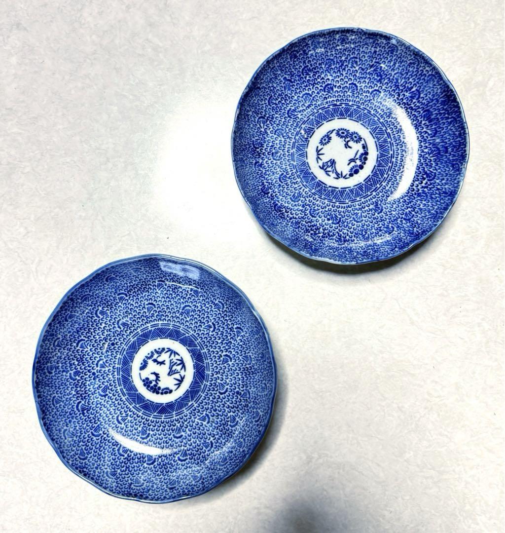骨董皿　微塵唐草文膾皿　食器　なます皿二枚