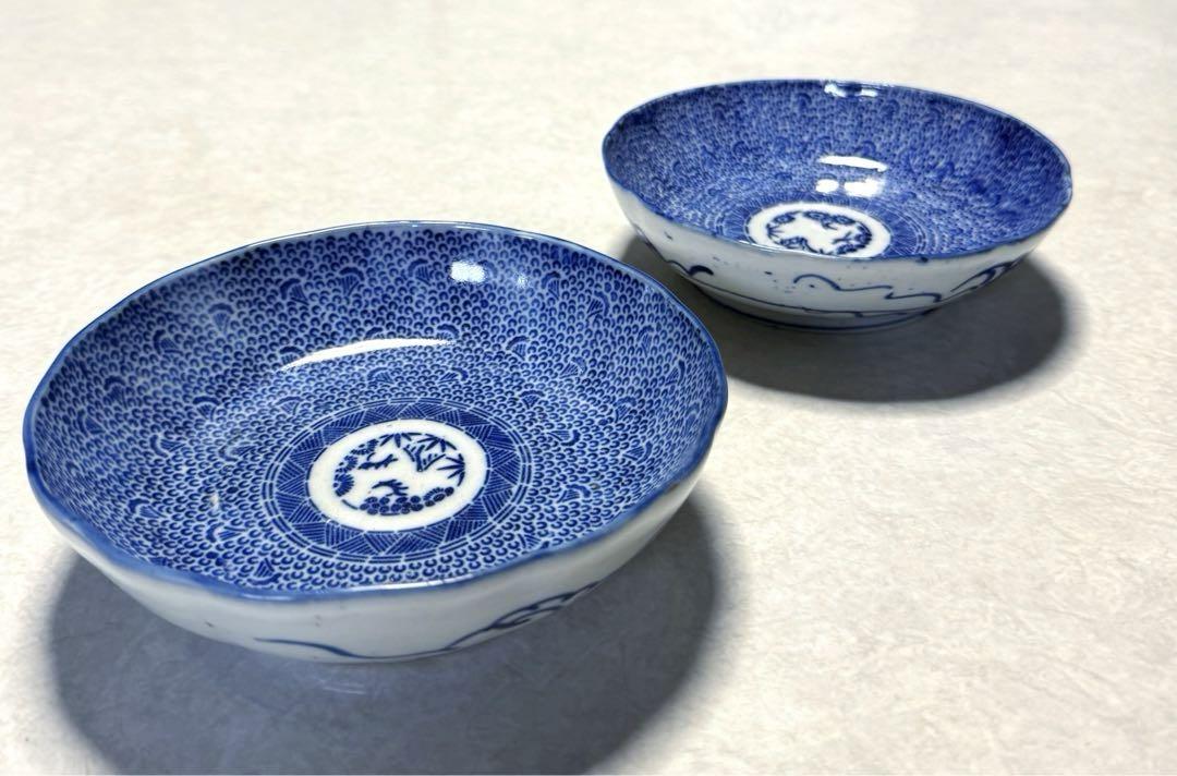 骨董皿　微塵唐草文膾皿　食器　なます皿二枚
