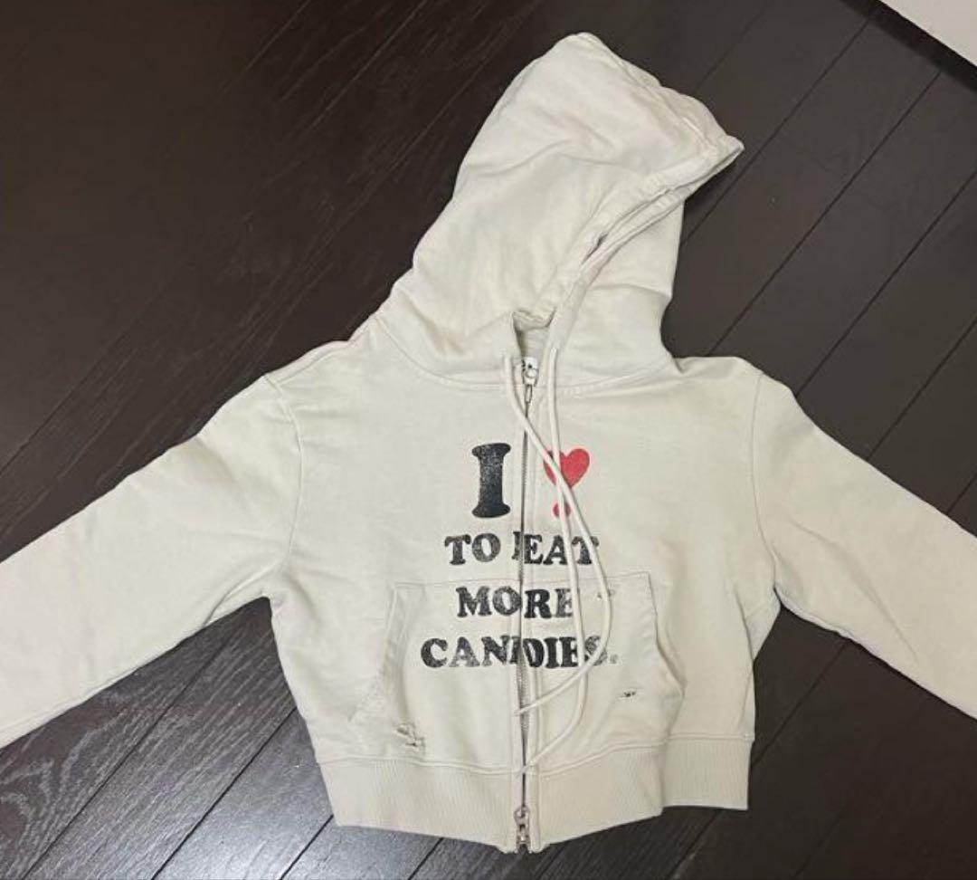 AEAE I LOVE CANDY Crop Hoodie - ベージュ