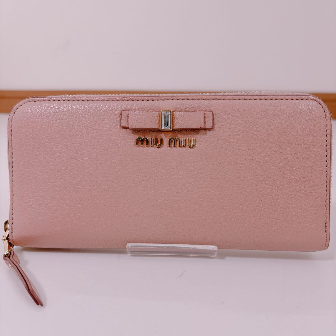 【 正規品美品 】miumiu リボン 長財布 マドラスレザー 財布 ピンク