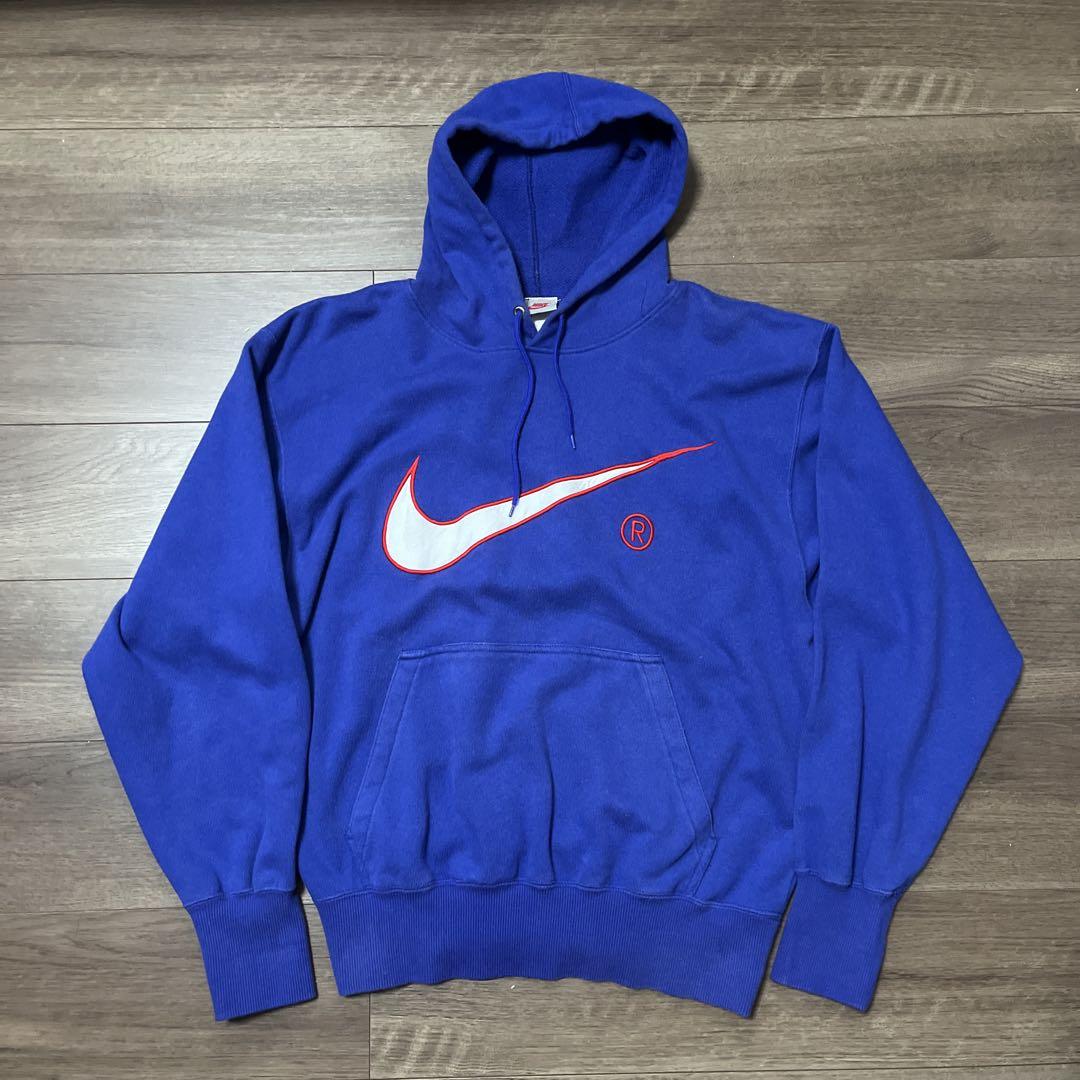 90s NIKE ナイキ 銀タグ スウェットパーカー 刺繍スウッシュ 短丈XL